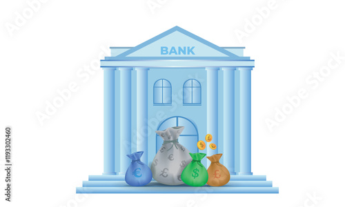 Bank. Accumulation of money, housekeeper, profitable investment of cash, vector image