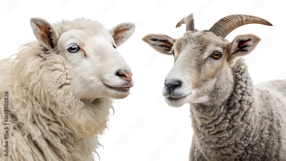 Set of sheep portraits on transparent background. Domestic and wild animal concept Set of sheep portraits on transparent background. Domestic and wild animal concept