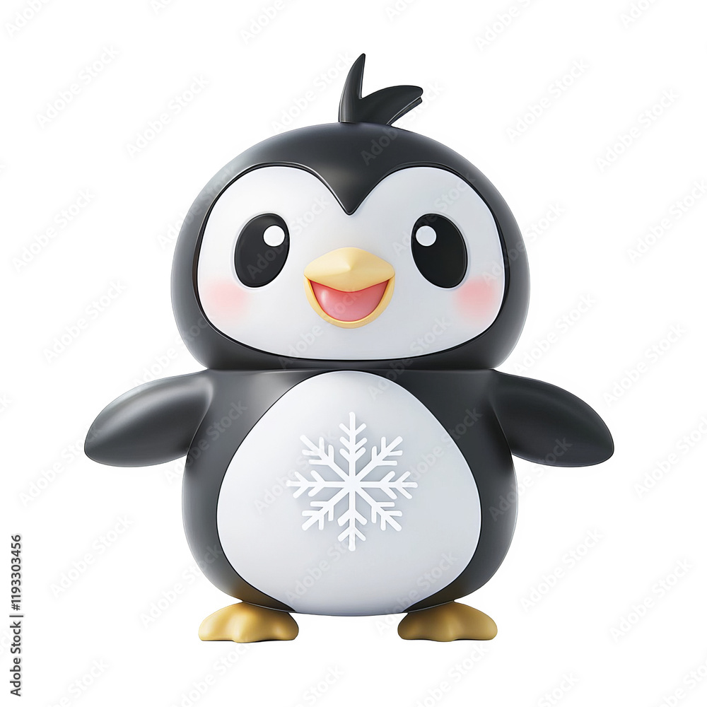 Fototapeta premium Happy penguin character indoor setting toy figurine bright environment close-up view whimsical concept