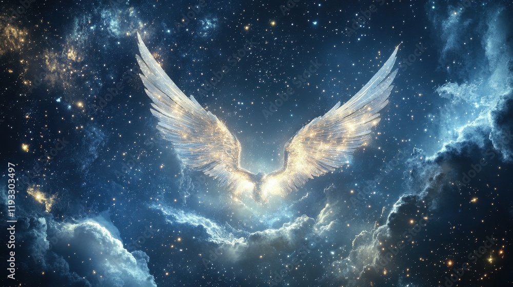 Obraz premium Celestial Wings Soaring Through Starry Night Sky