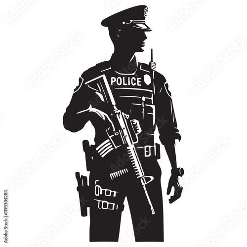 Wallpaper Mural Police Silhouette Vector Illustration, Solid White Background. Torontodigital.ca