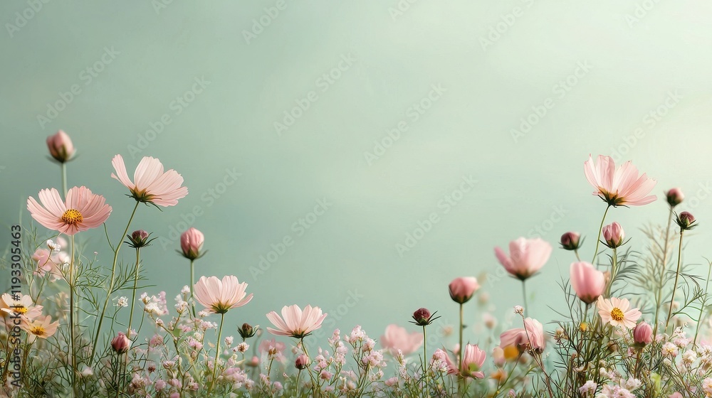 Obraz premium Nature background banner featuring soft pastel wildflowers scenery