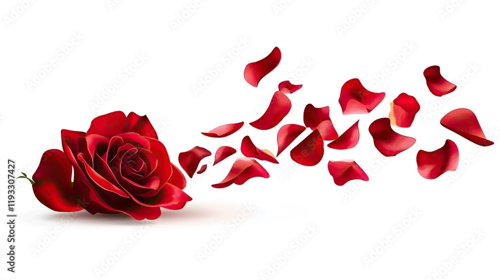 Fototapeta premium Red roses with its petals and leaves put on white background Valentine day background 
