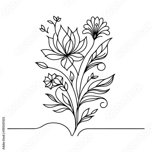 Continuous Floral one line art vector illustration design