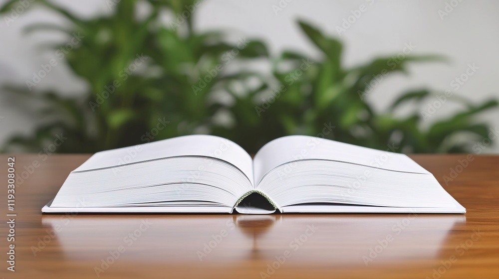 Open Book Lying on Polished Wooden Table with Green Background, Opened book on table concept. Open Book Lying on Polished Wooden Table with Green Background, Opened book on table concept.