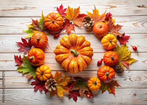 Wallpaper Mural Autumn Fall Decor Banner: Pumpkins, Leaves & White Wood Wreath Torontodigital.ca