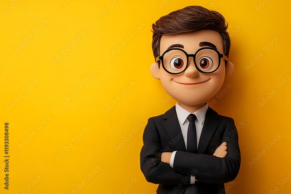 Happy Businessman Cartoon Yellow Background Happy Businessman Cartoon Yellow Background