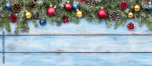 Snowy Fir Branches and Orna...