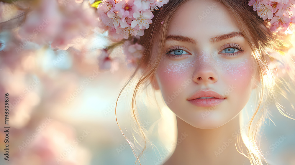 Artistic Representation of Spring with Cherry Blossom Crown Artistic Representation of Spring with Cherry Blossom Crown