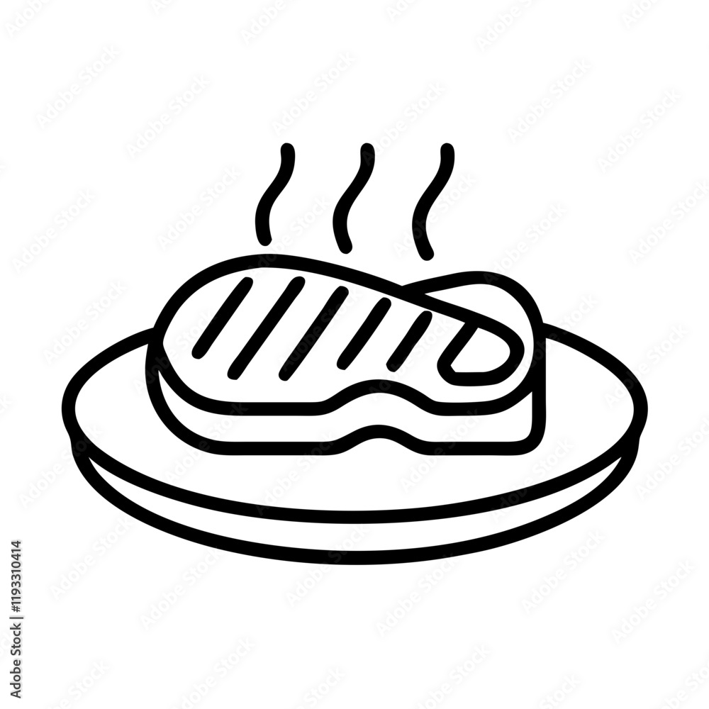 grilled steak on plate icon, grilled steak on plate line art - simple line art of grilled steak on plate, perfect for grilled steak on plate logos and icons and themed design grilled steak on plate icon, grilled steak on plate line art - simple line art of grilled steak on plate, perfect for grilled steak on plate logos and icons and themed design