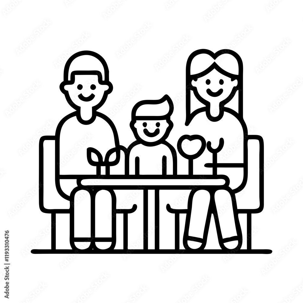 happy family at restaurant icon, happy family at restaurant line art - simple line art of happy family at restaurant, perfect for happy family at restaurant logos and icons and themed design happy family at restaurant icon, happy family at restaurant line art - simple line art of happy family at restaurant, perfect for happy family at restaurant logos and icons and themed design