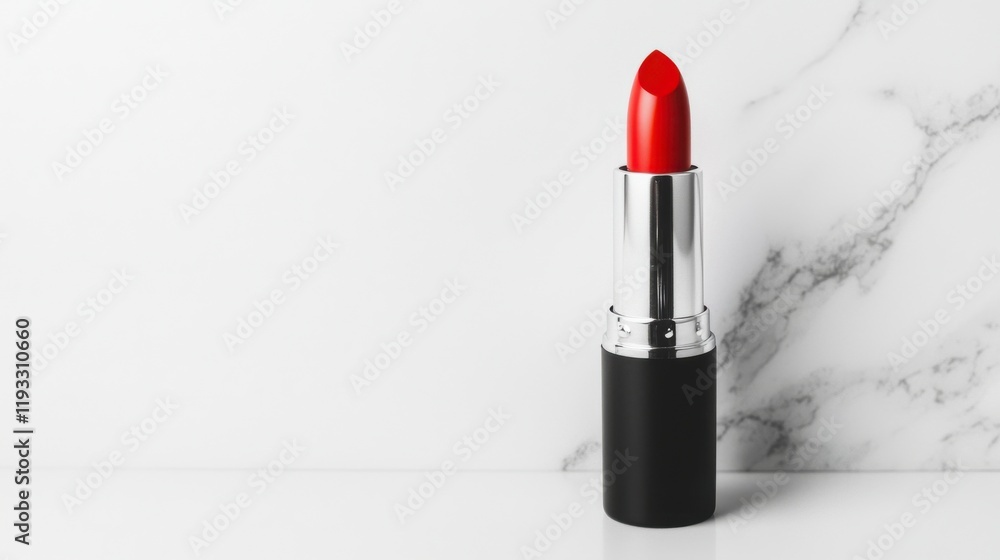Bold Red Lipstick Stands Elegantly Against a Marble Background, Highlighting the Beauty and Glamour of Makeup Essentials and Fashion Trends in Modern Aesthetics Bold Red Lipstick Stands Elegantly Against a Marble Background, Highlighting the Beauty and Glamour of Makeup Essentials and Fashion Trends in Modern Aesthetics