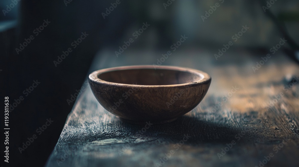 Rustic wooden bowl on a dark textured surface Rustic wooden bowl on a dark textured surface