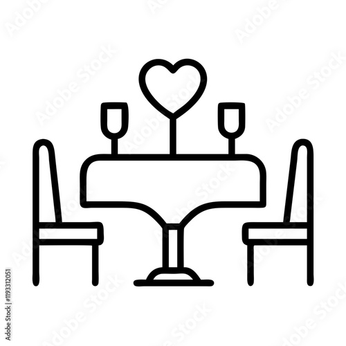 romantic dinner setup icon, romantic dinner setup line art - simple line art of romantic dinner setup, perfect for romantic dinner setup logos and icons and themed design