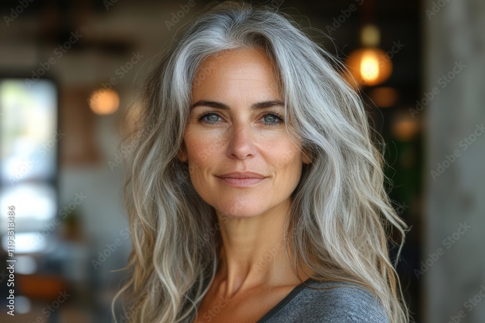 confident professional woman with grey hair, posed in a modern office environment, emanating calm and authority, showcasing the power and grace of experience in a contemporary business setting confident professional woman with grey hair, posed in a modern office environment, emanating calm and authority, showcasing the power and grace of experience in a contemporary business setting