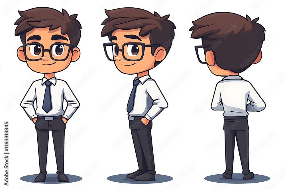 Cute Businessman Avatar, Three Quarter View Poses Cute Businessman Avatar, Three Quarter View Poses