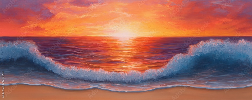 A vibrant sunset reflects on the ocean waves, creating a serene beach scene with warm colors blending in the sky and water. A vibrant sunset reflects on the ocean waves, creating a serene beach scene with warm colors blending in the sky and water.