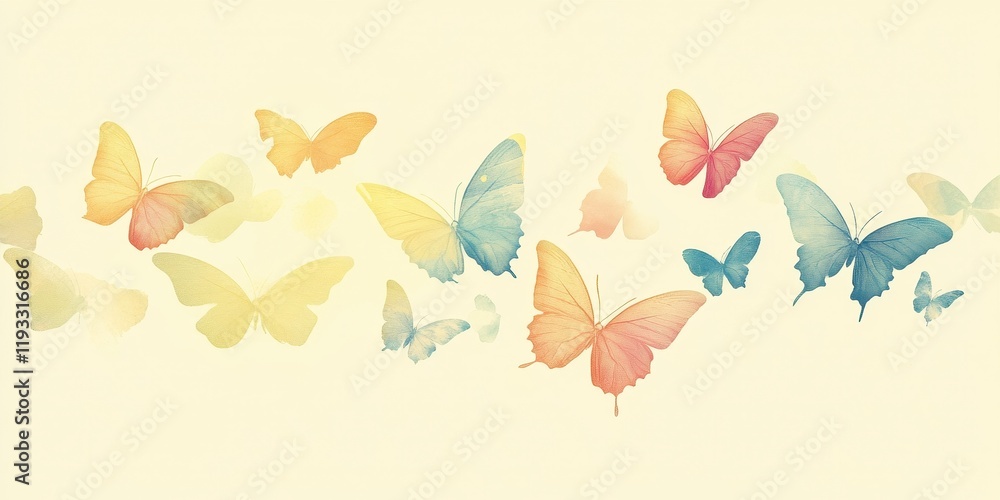 Pastel Butterflies in Gentle Flight Across a Soft Background Pastel Butterflies in Gentle Flight Across a Soft Background