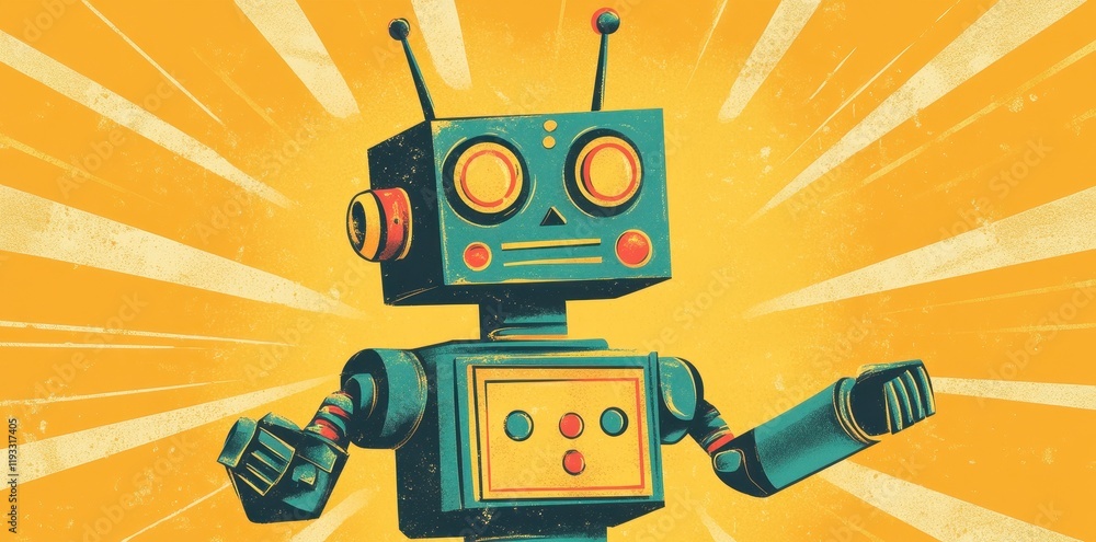 Fototapeta premium Retro Robot Design Showing Friendly Gesture