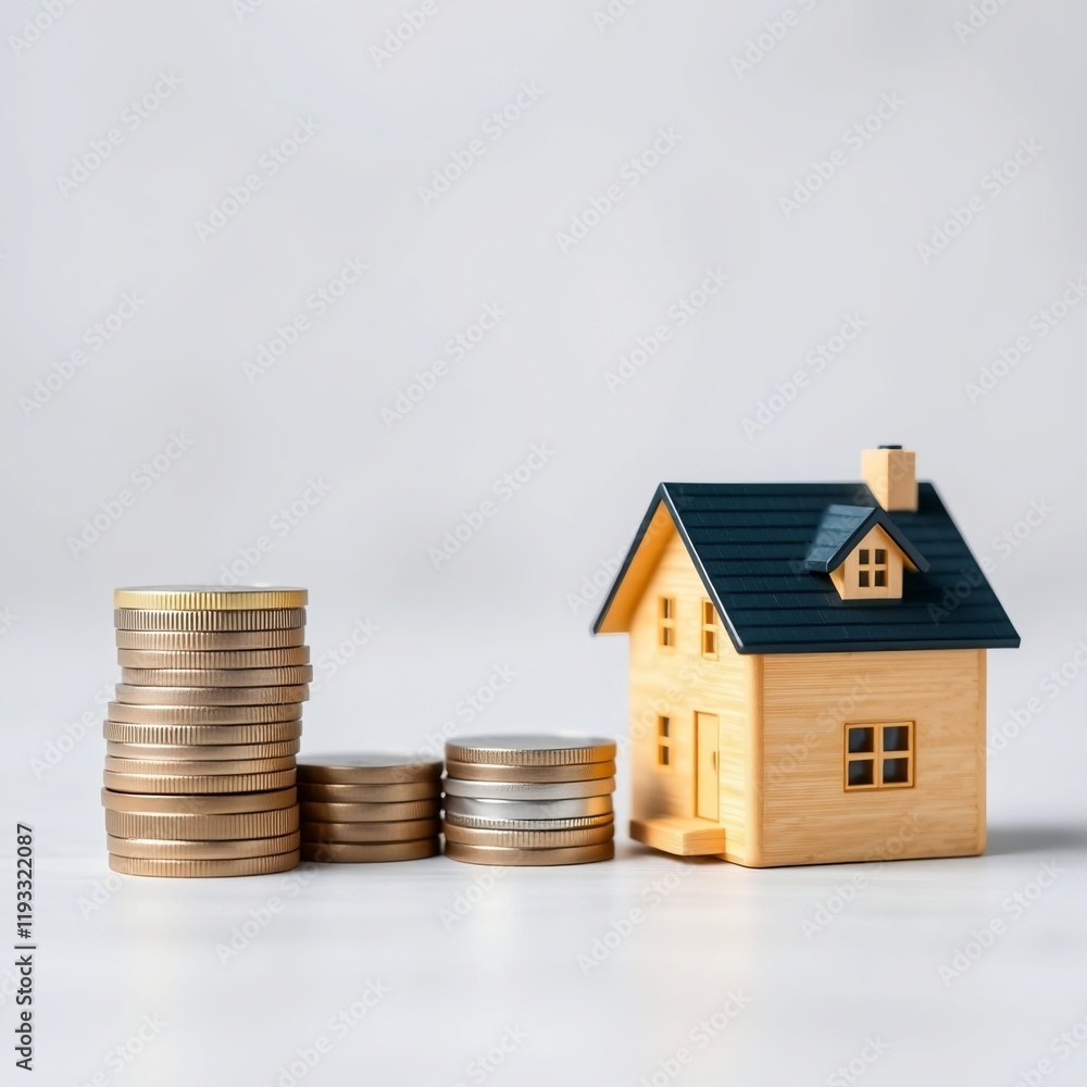 stacking of increasing coin with house model while preparation to saving for property investment and house mortgage stacking of increasing coin with house model while preparation to saving for property investment and house mortgage