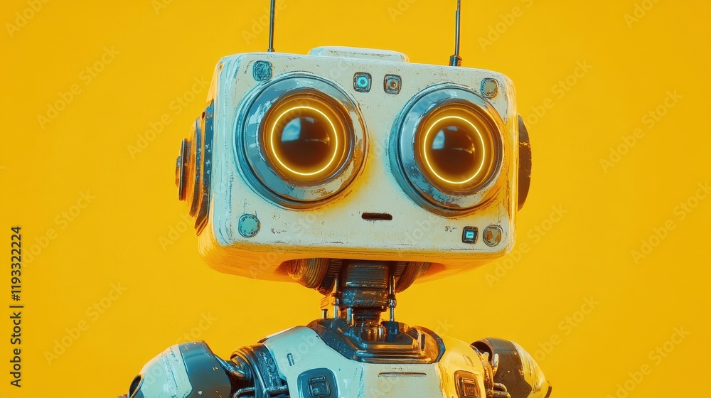 A Retro Styled Robot With Large Round Eyes A Retro Styled Robot With Large Round Eyes
