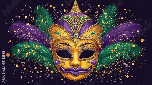 Wallpaper Mural Colorful mardi gras mask with feathers and glittering details. Mardi Gras, Fat Tuesday, Carnival Season. Bright Parades, Masks, Festive Costumes, Vibrant Atmosphere Torontodigital.ca