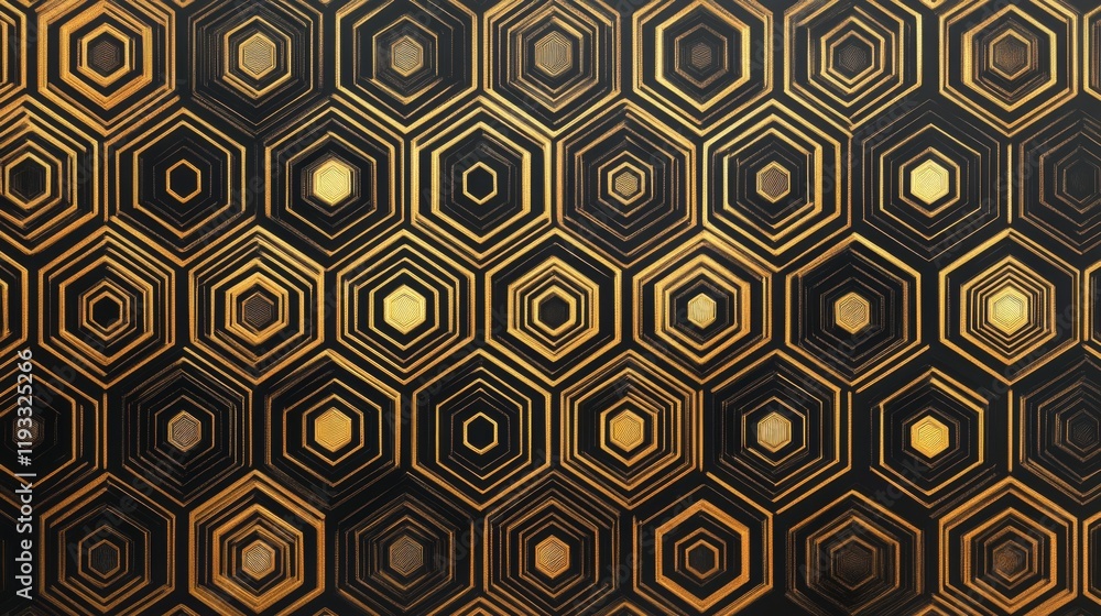 Golden honeycomb pattern with hexagonal shapes and striped details. Golden honeycomb pattern with hexagonal shapes and striped details.