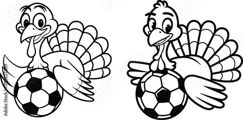 cartoon character mascot of turkey playing soccer