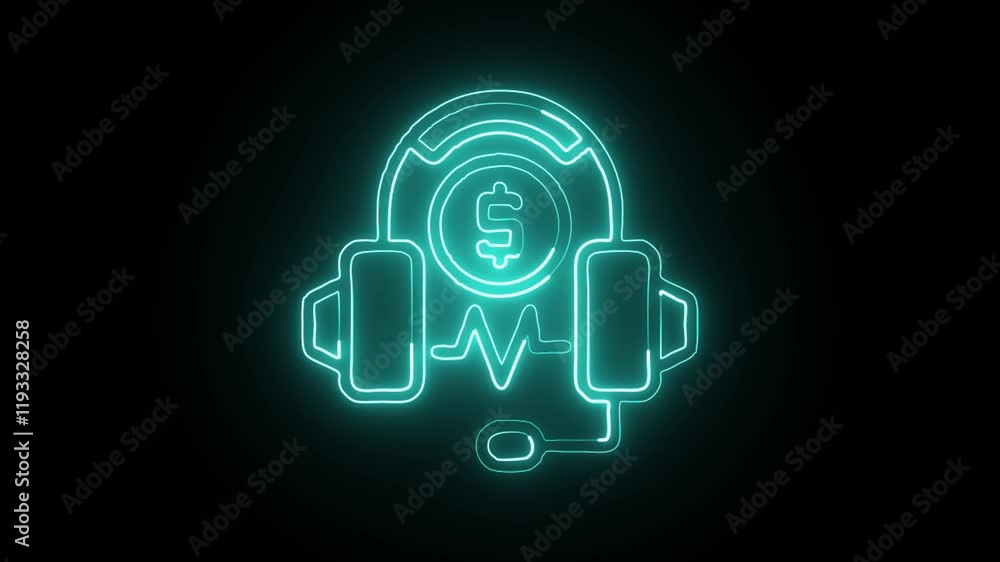 glowing neon helpline icon isolated on black background. HD video motion graphic animation glowing neon helpline icon isolated on black background. HD video motion graphic animation