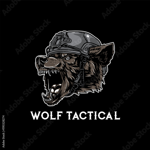 illustration of wolf head with tactical army helmet
