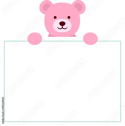 Valentine's Day pink bear holding a square blank sign flat vector illustration. For celebrating Valentine's Day, wedding or birthday. Isolated Valentine's Day icon element. Transparent background.