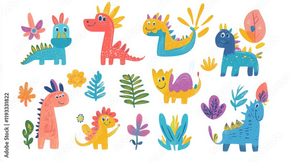 Set of colorful, creative kids’ drawings on a white background Set of colorful, creative kids’ drawings on a white background