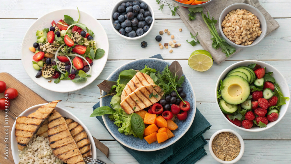 Assortment of healthy food dishes. Top view. Free space for your text,food, healthy, background, dish, top, indian, view, table, wooden Assortment of healthy food dishes. Top view. Free space for your text,food, healthy, background, dish, top, indian, view, table, wooden