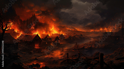 Burning Village Landscape of Disaster