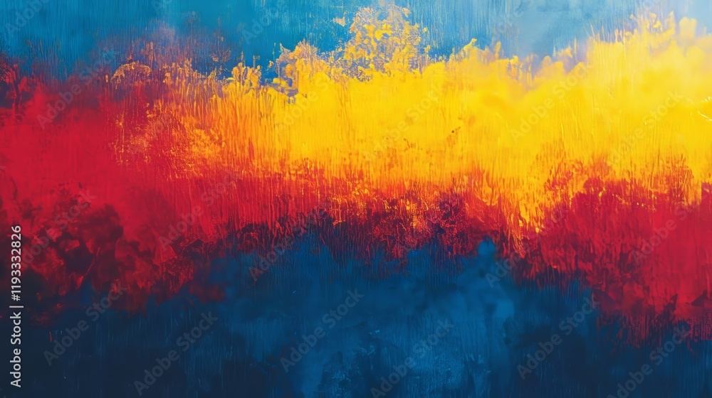 Vibrant grainy gradient blending blue, red, and yellow into an abstract background