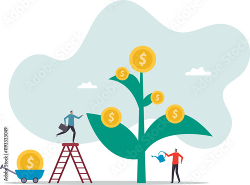 Investment growth, wealth management or savings to gain interest, passive income or harvest profit or dividend, earning money or prosperity.business concept.flat character.