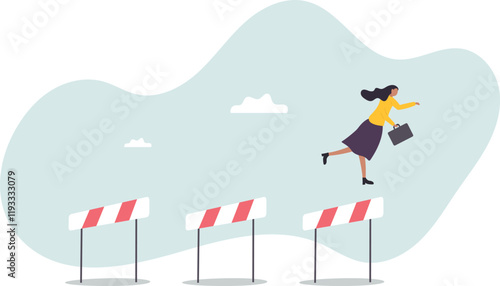 Overcome obstacle or challenge, success journey or aspirations, determination, progress or effort to overcome difficulty .business concept.flat character.