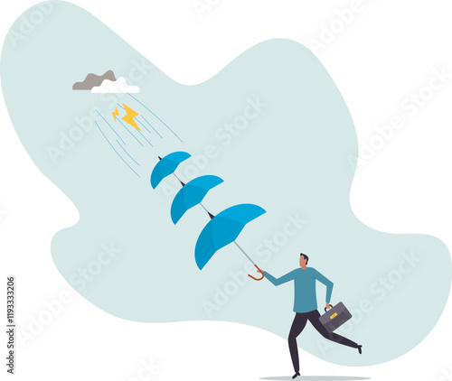 Extra protection for thunderstorm ahead, business protection or insurance, resilience or shield to survive crisis situation.business concept.flat character.