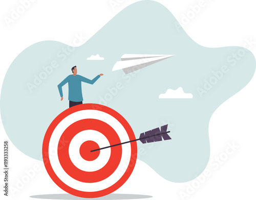 Teamwork aiming for target, goal or achievement, focus on goal, objective or purpose, company direction or collaboration partner .business concept.flat character.