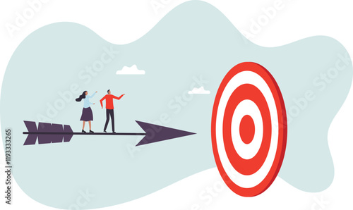 Teamwork aiming for target, goal or achievement, focus on goal, objective or purpose, company direction or collaboration partner .business concept.flat character.