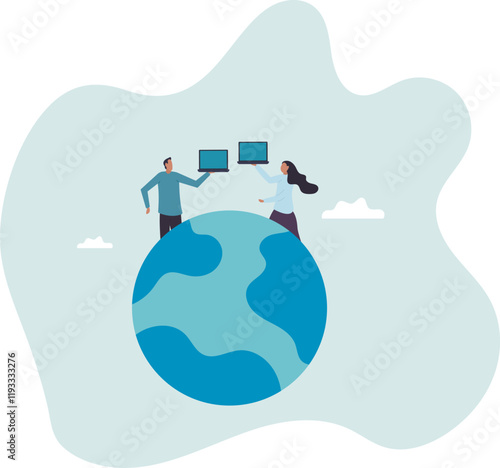 Work from anywhere around the world, remote working or freelance,business concept.flat character.