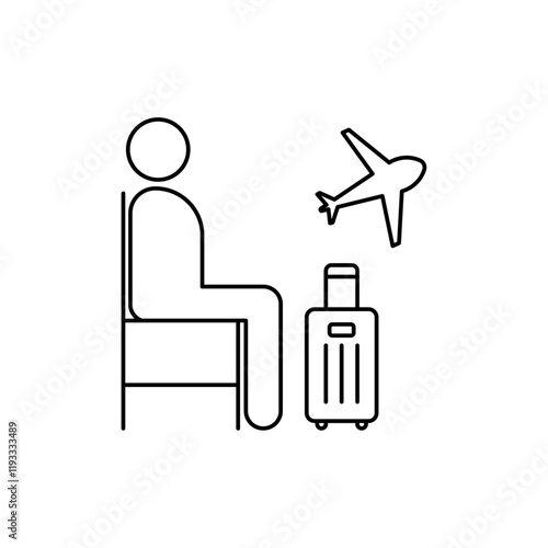 Traveler sitting in the airport lounge icon Flat illustration sign