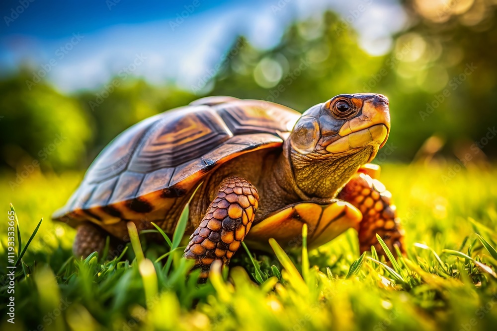 Obraz premium Candid Photo: Turtle in a Sunny Park - Peaceful Reptile Enjoying Nature