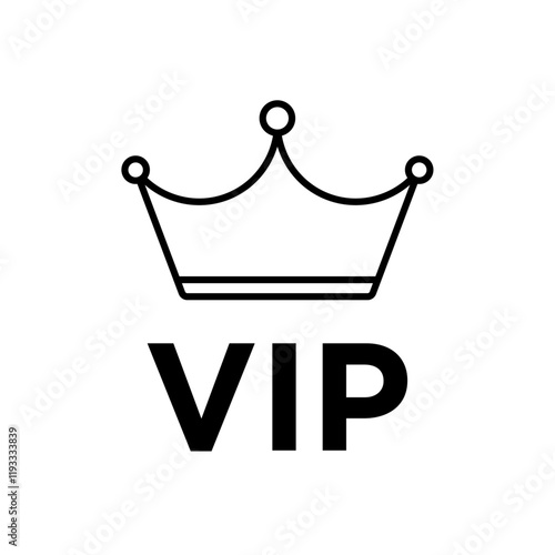 Vip text with crown icon Flat illustration sign