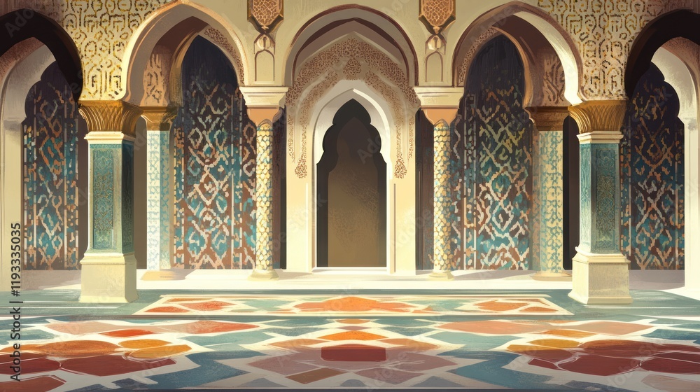 Obraz premium Geometric Islamic Design of Mosque Interior in Vector Art Style