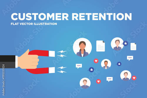 Customer retention, attract customers, customer support and service flat vector banner