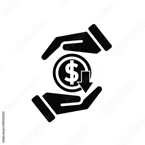 coin icon. money weakens/falls in hand. money management vector, business and finance icon, showing continuous movement. Solid design style