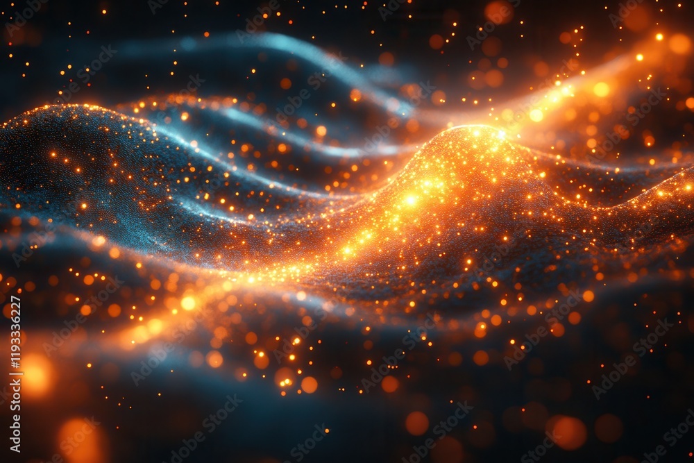 Fototapeta premium Energetic waves of light and particles creating dynamic patterns in a dark space
