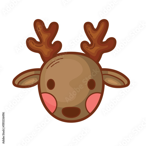 Cute reindeer head with antlers, rosy cheeks. Perfect for Christmas designs, holiday cards, children's illustrations, winter themed projects