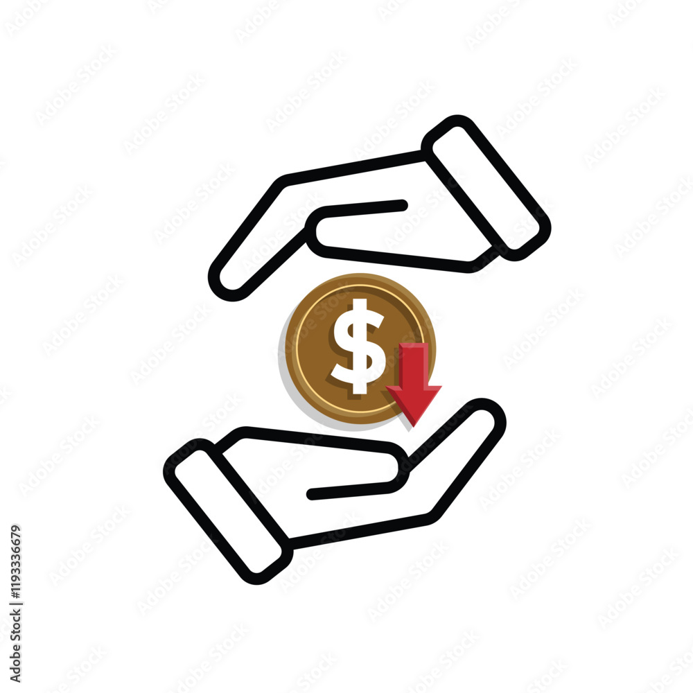 coin icon. money weakens/falls in hand. money management vector, business and finance icon, showing continuous movement. Mixed design style coin icon. money weakens/falls in hand. money management vector, business and finance icon, showing continuous movement. Mixed design style